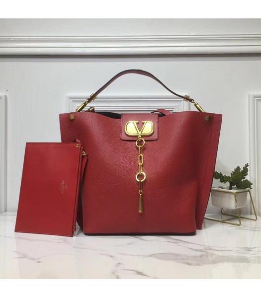 Valentino Original Calfskin Garavani VLOGO Escape Shopping Bag Red