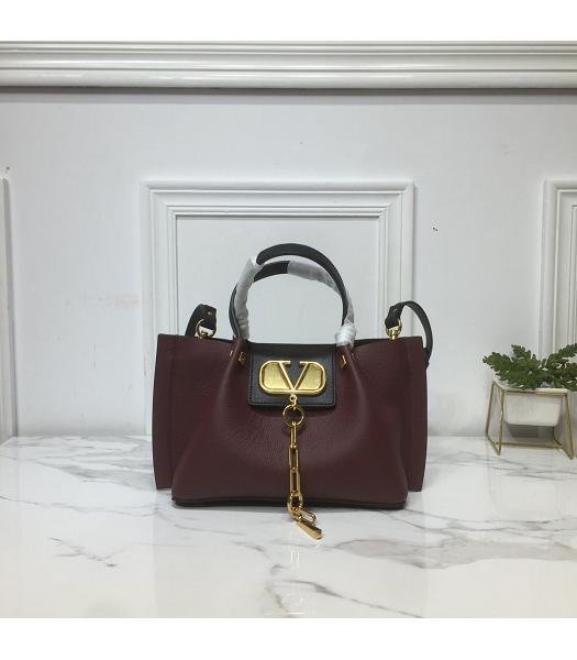 Valentino Original Calfskin Garavani Escape Small Shopping Bag Wine Red