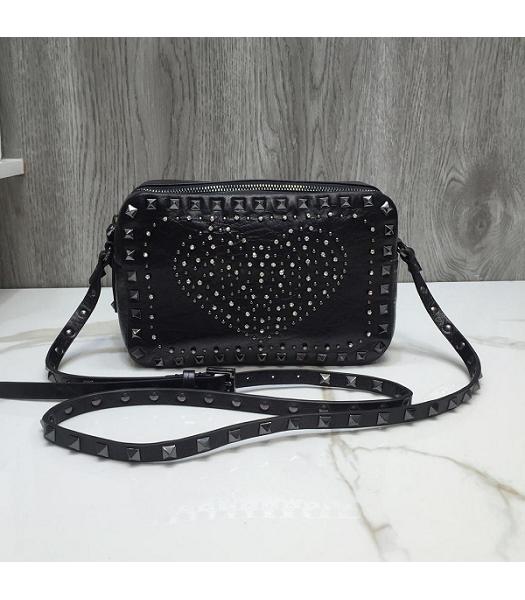 Valentino Rivets Rhinestone 20cm Small Camera Bag Black