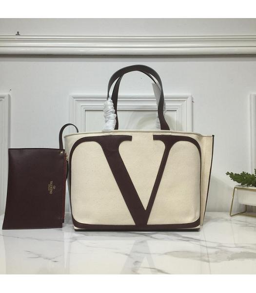 Valentino VLOGO Garavani Beach Canvas 30cm Shopping Bag White