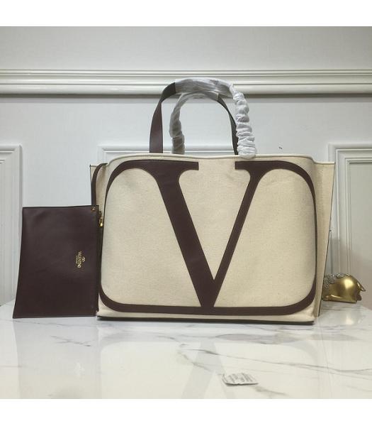 Valentino VLOGO Garavani Beach Canvas 45cm Shopping Bag White