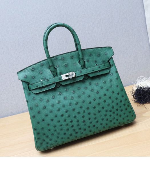 Hermes Birkin 30cm Bag Green Real Ostrich Leather Silver Metal