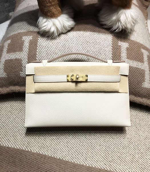 Hermes Kelly 22cm Bag White Imported Togo Leather Golden Metal