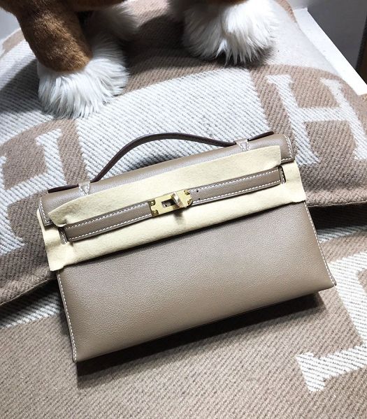 Hermes Kelly 22cm Bag Elephant Grey Imported Lithchi Veins Leather Golden Metal