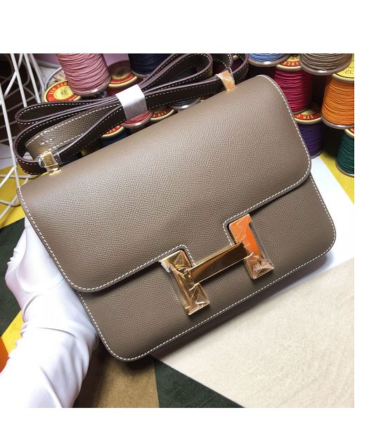 Hermes Constance 18cm Mini Bag Elephant Grey Imported Palm Veins Leather Golden Metal