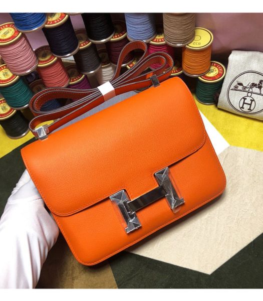 Hermes Constance 18cm Mini Bag Orange Imported Palm Veins Leather Silver Metal