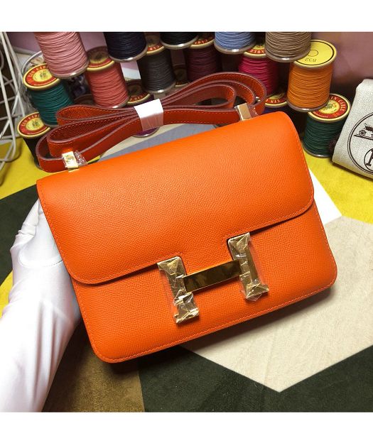 Hermes Constance 18cm Mini Bag Orange Imported Palm Veins Leather Golden Metal