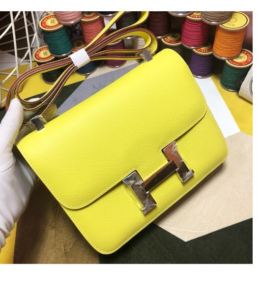 Hermes Constance 18cm Mini Bag Lemon Yellow Imported Palm Veins Leather Silver Metal