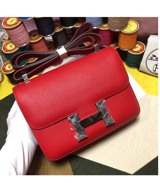 Hermes Constance 18cm Mini Bag Red Imported Palm Veins Leather Silver Metal