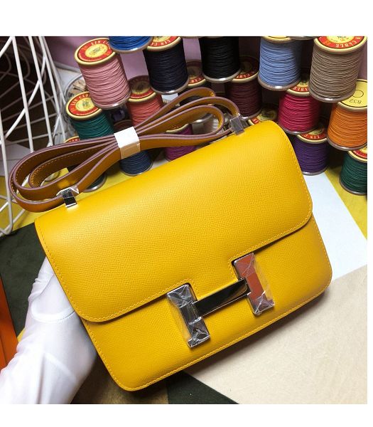 Hermes Constance 18cm Mini Bag Yellow Imported Palm Veins Leather Silver Metal