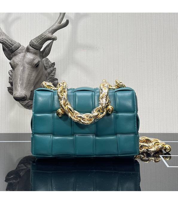 Bottega Veneta Cassette Peacock Blue Original Lambskin Leather Golden Chain Pillow Bag