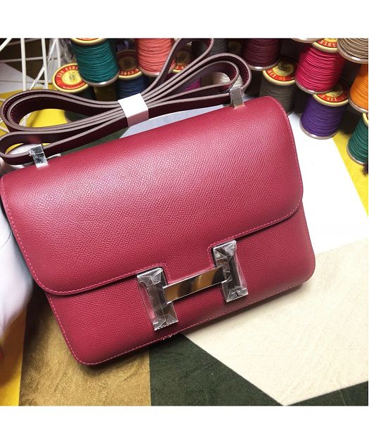 Hermes Constance 18cm Mini Bag Wine Red Imported Palm Veins Leather Silver Metal