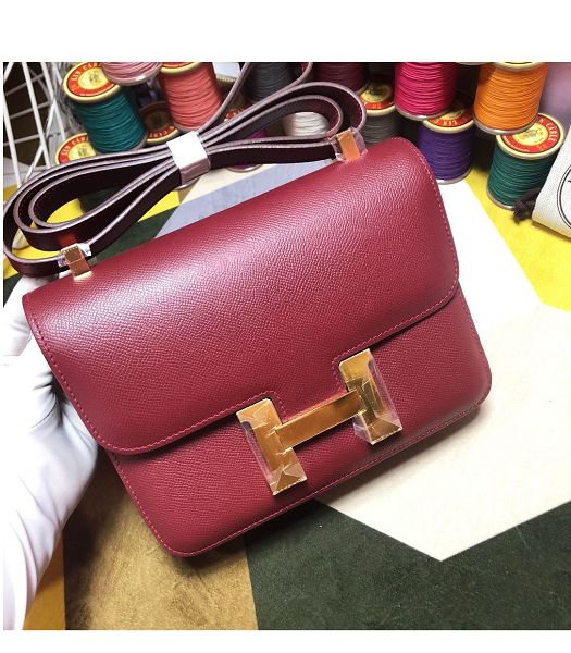 Hermes Constance 18cm Mini Bag Wine Red Imported Palm Veins Leather Golden Metal