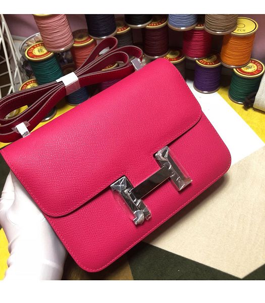 Hermes Constance 18cm Mini Bag Rose Red Imported Palm Veins Leather Silver Metal