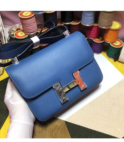 Hermes Constance 18cm Mini Bag Agate Blue Imported Palm Veins Leather Silver Metal