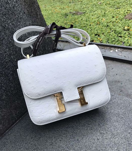 Hermes Constance 18cm Mini Bag White Imported Ostrich Leather Golden Metal