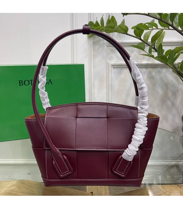 Bottega Veneta Arco Wine Red Original Plain Veins Calfskin Leather Small Top Handle Bag