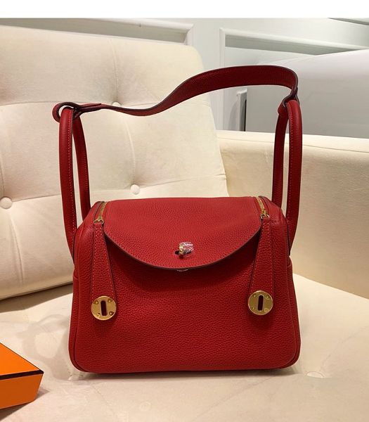 Hermes Lindy 26cm Bag Red Imported Togo Calfskin Leather Golden Metal