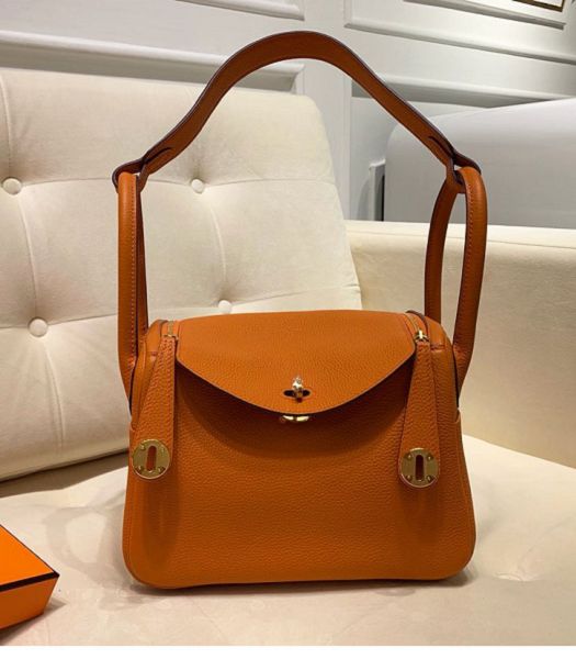 Hermes Lindy 26cm Bag Orange Imported Togo Calfskin Leather Golden Metal