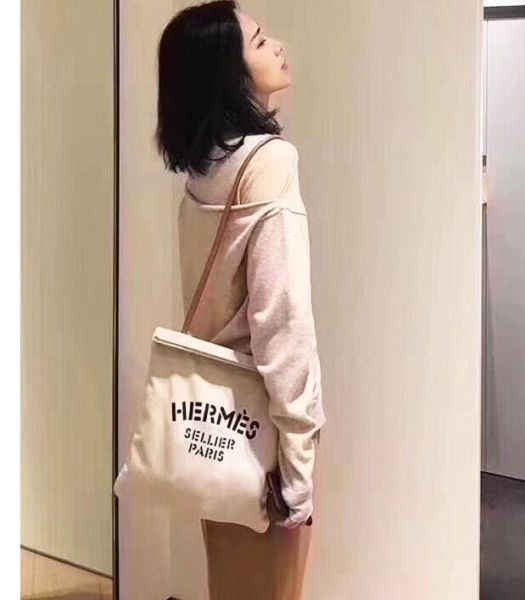 Hermes Offwhite Fabric With Brown Imported Leather Aline 30cm Bag