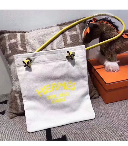 Hermes White Fabric With Yellow Imported Leather Aline 30cm Bag