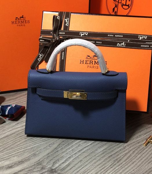 Hermes Kelly 19cm Bag Dark Blue Imported Epsom Leather Golden Metal