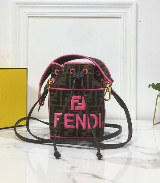 Fendi Mon Tresor Fuchsia FF Canvas With Black Real Leather Small Bucket Bag