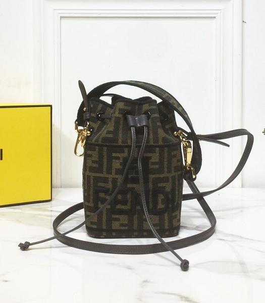 Fendi Mon Tresor FF Canvas With Black Real Leather Small Bucket Bag