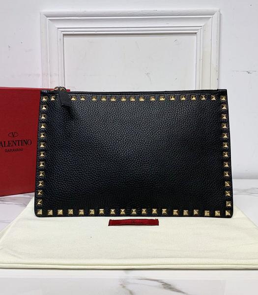 Valentino Rockstud Black Original Calfskin Clutch Golden Rivet