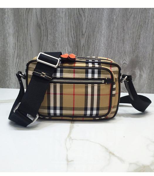 Burberry Vintage Check Canvas With Orange Original Leather 21cm Camera Bag