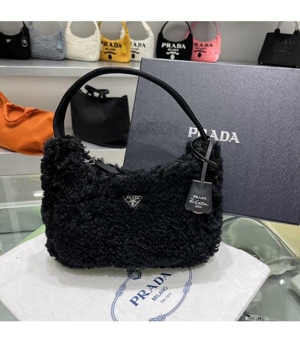 Prada Original Shearling Leather Re-Edition 2000 Mini Hobo Bag Black