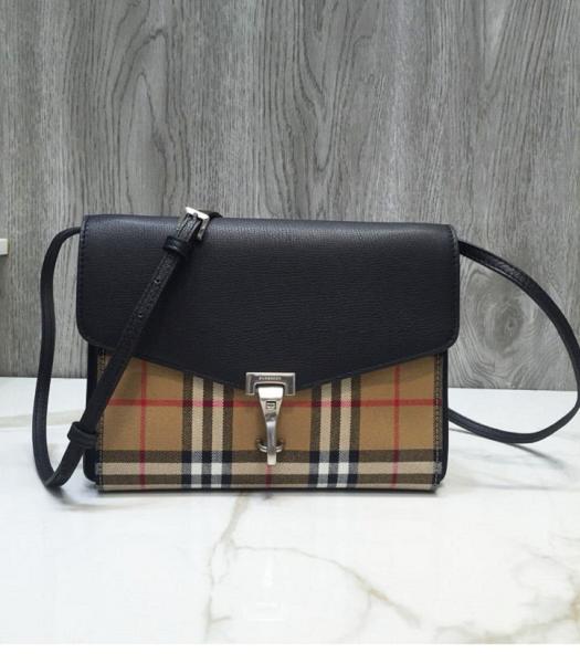 Burberry Vintage Canvas With Black Original Litchi Veins Calfskin Shoulder Bag