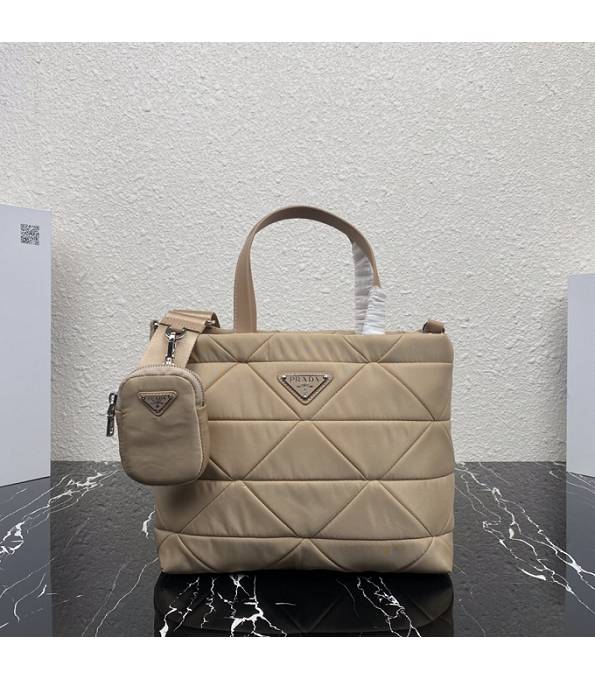 Prada System Apricot Nylon With Original Leather Patchwork Tote Bag