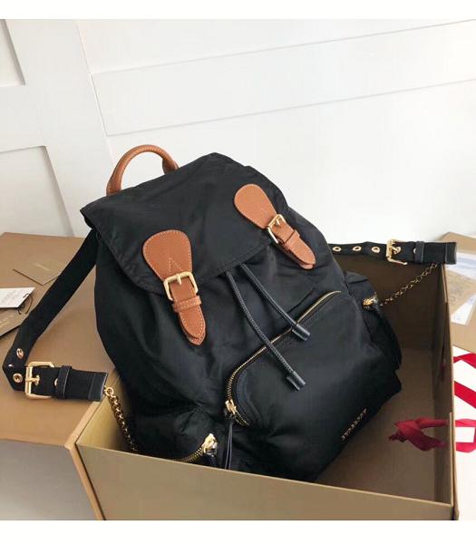 Burberry Rucksack Vintage Check Black Nylon With Brown Original Leather Medium Backpack