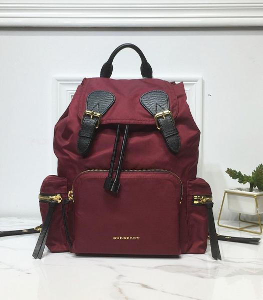 Burberry Rucksack Vintage Check Wine Red Nylon With Black Original Leather Medium Backpack