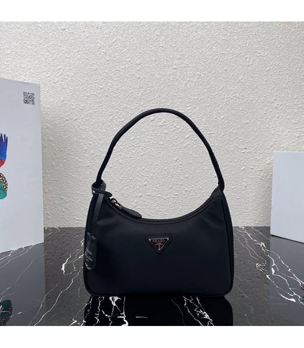 Prada Re-Edition 2000 Black Original Nylon Silver Metal Mini Hobo Bag