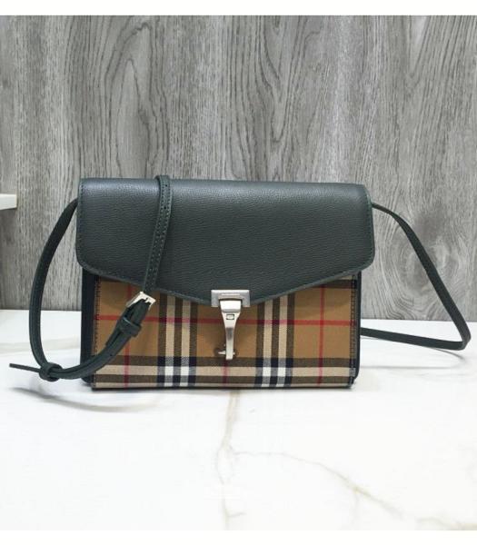 Burberry Vintage Canvas With Dark Green Original Litchi Veins Calfskin Shoulder Bag