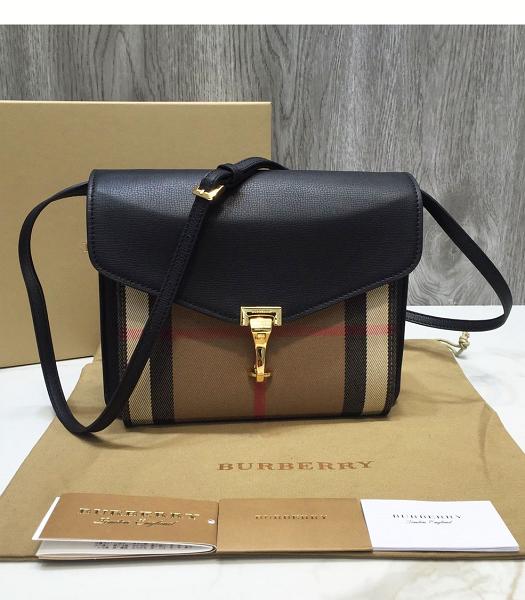 Burberry Vintage Canvas With Black Original Litchi Veins Calfskin Shoulder Bag