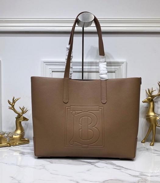 Burberry Embossed Monogram Motif Brown Real Leather Tote Bag