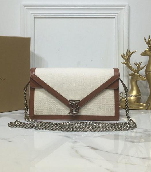 Burberry Canvas With Brown Original Leather Envelope Clutch