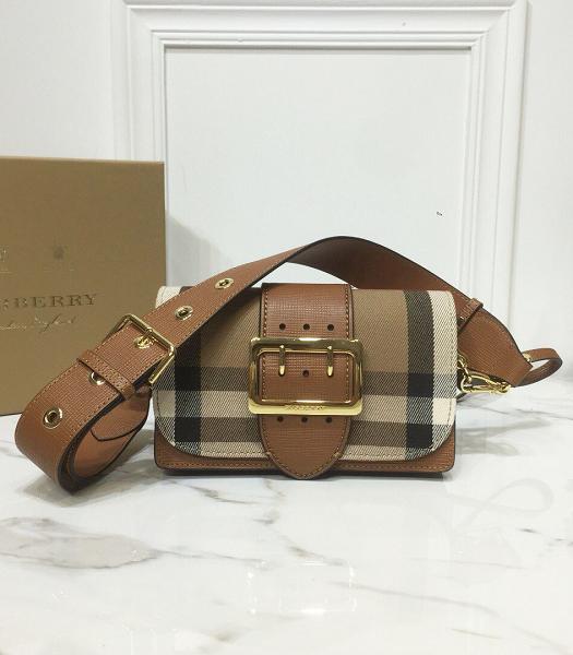 Burberry House Check Canvas With Brown Original Real Leather Small Buckle Bag