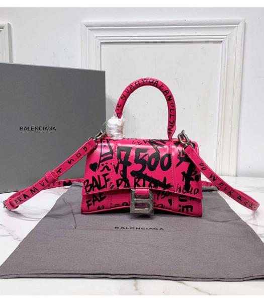 Balenciaga Doodling Print Peach Plain Veins Real Leather 19cm Hourglass Bag