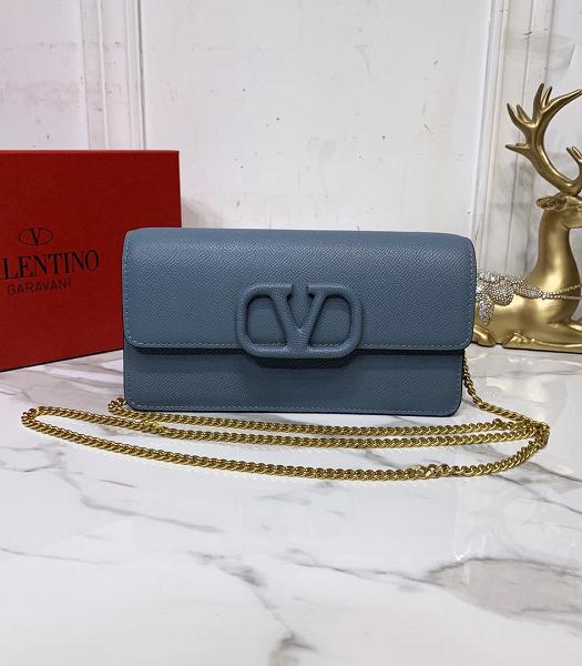 Valentino Blue Original Palm Print Real Leather Chain Shoulder Bag