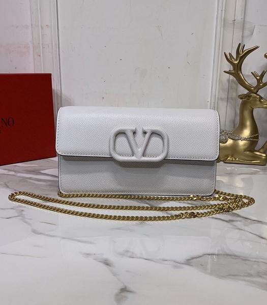 Valentino White Original Palm Print Real Leather Chain Shoulder Bag