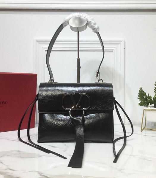 Valentino Vring Black Original Oil Wax Calfskin Small Shoulder Bag Black Metal