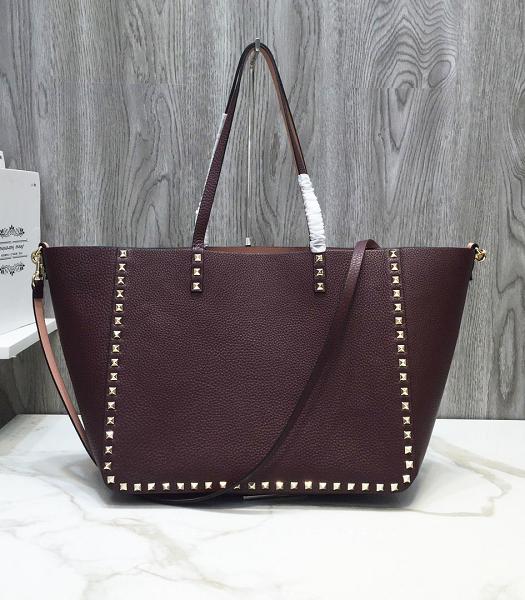 Valentino Wine Red Original Real Leather 33cm Reversible Tote Bag Golden Rivet