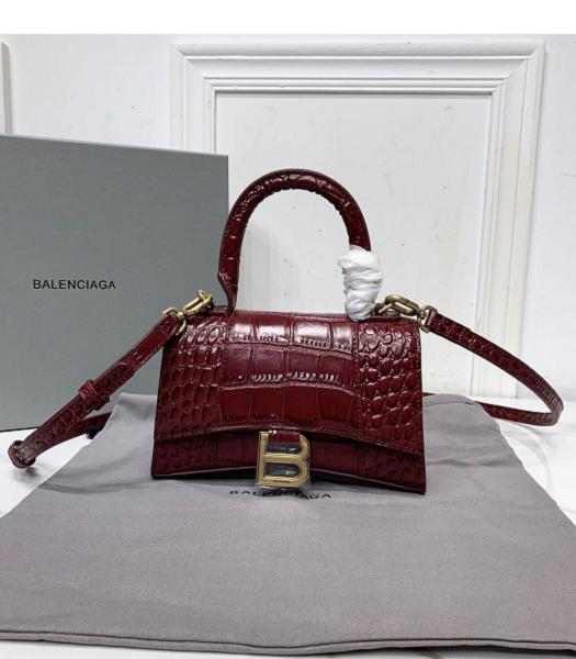 Balenciaga Wine Red Croc Veins Real Leather 19cm Hourglass Bag