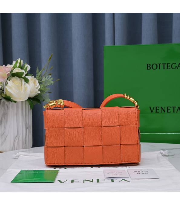 Bottega Veneta Orange Original Litchi Veins Calfskin Leather Golden Metal Cassette Crossbody Bag