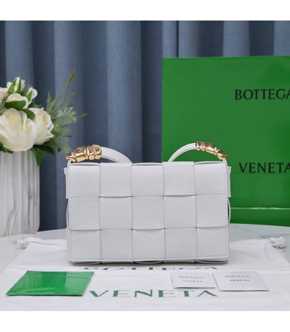 Bottega Veneta White Original Litchi Veins Calfskin Leather Golden Metal Cassette Crossbody Bag