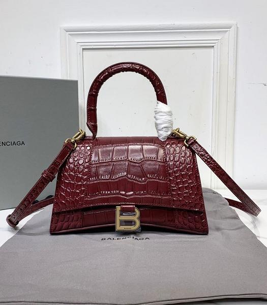 Balenciaga Wine Red Croc Veins Real Leather 23cm Hourglass Bag